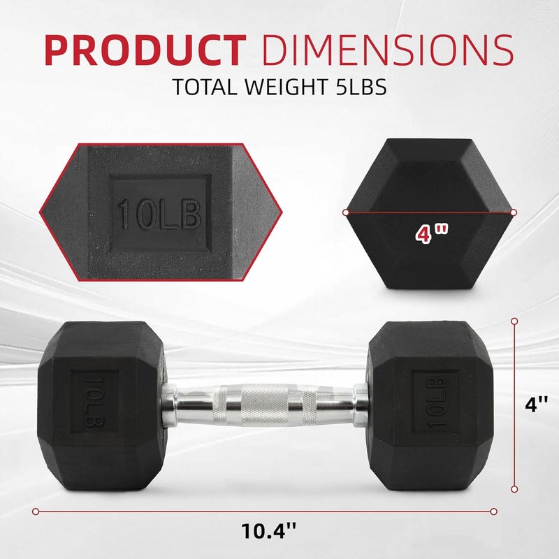 BalanceFrom Rubber Encased Hex Weights Dumbbells Set of 5 – 50 lb Pair | Cast Iron Hand Weights with Anti-Slip Grip for Home Gym Strength Training - Image 2